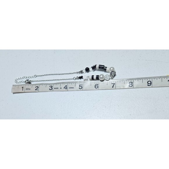 Yin Yang Black White Beaded Necklace Star Accents Taijitu Chinese Philosophy - Picture 5 of 6